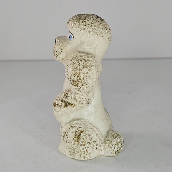 Vintage Chalkware Poodle Figurine White Blue Collar Hand Painted - Picture 4 of 8